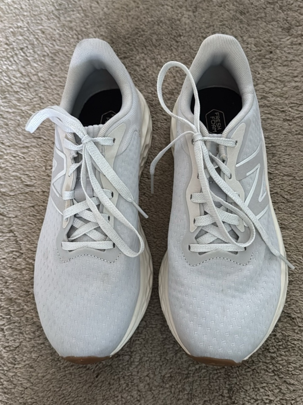 New Balance White and Light Gray Mesh Running Shoes